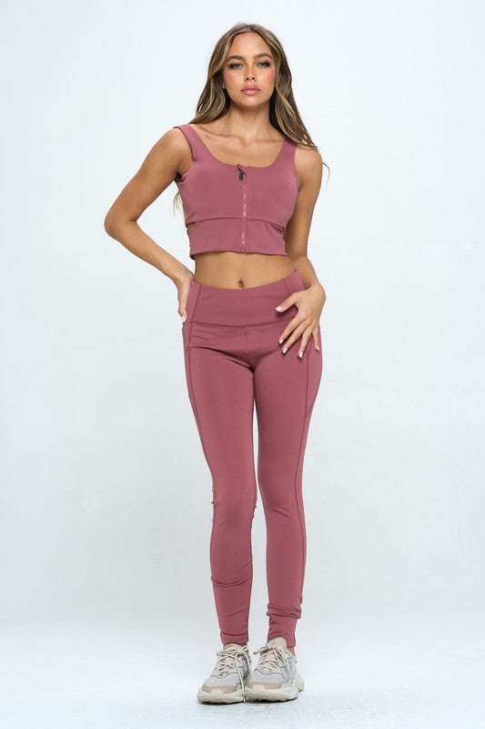 ZIP UP CROP SPORTS TANK TOP SET