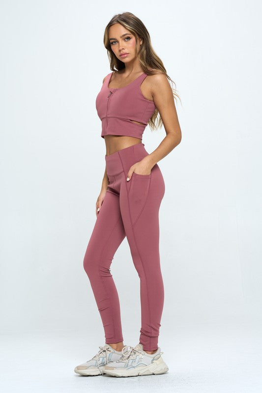 ZIP UP CROP SPORTS TANK TOP SET