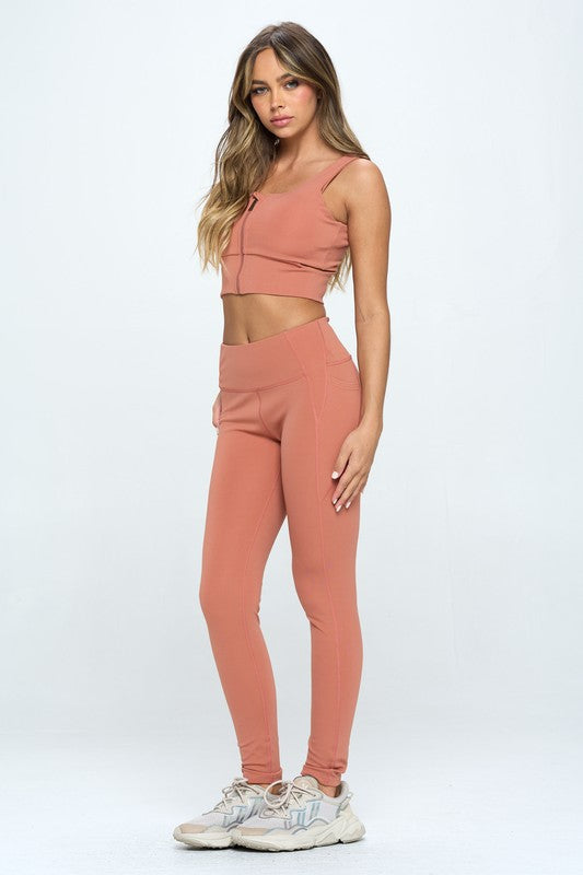 ZIP UP CROP SPORTS TANK TOP SET