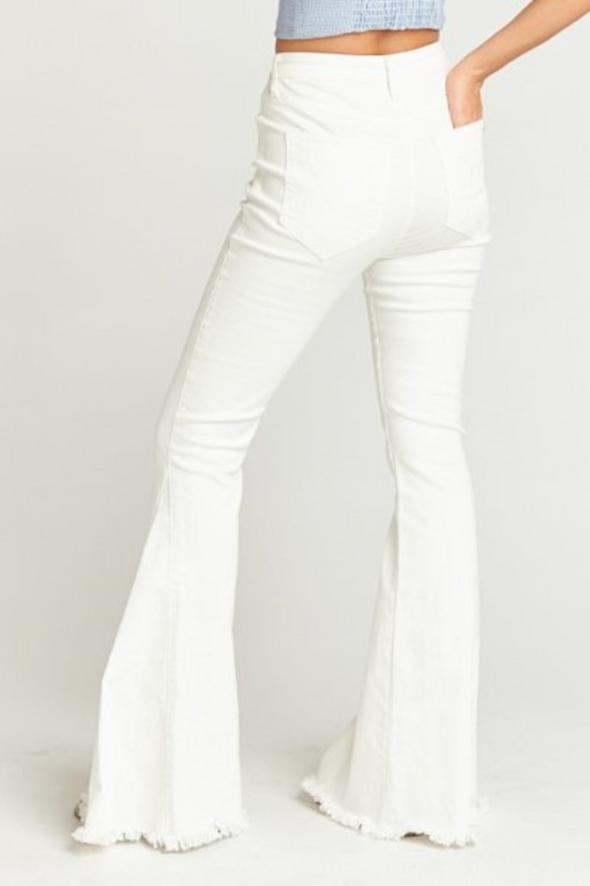 Womens distressed flare bottom jeans