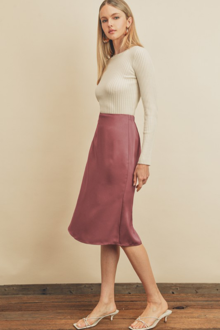 ROSE SATIN SILK SKIRT