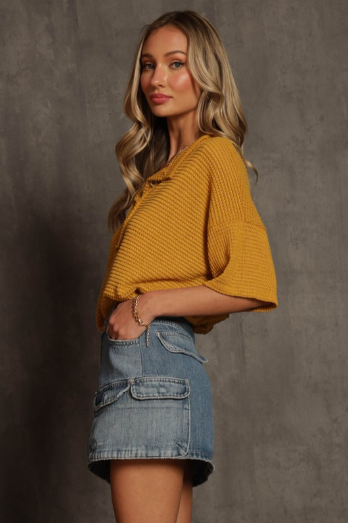 BUTTON DOWN TEXTURE KNIT TOP