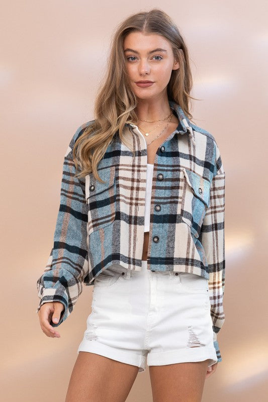 PLAID CROP SHIRT JACKET