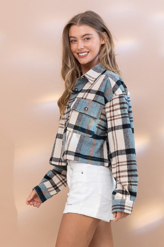 PLAID CROP SHIRT JACKET