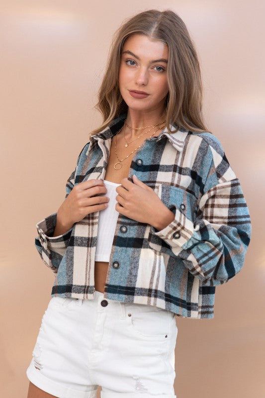 PLAID CROP SHIRT JACKET