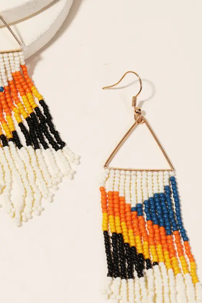 SEED BEADED TRIANGLE CUTOUT EARRINGS