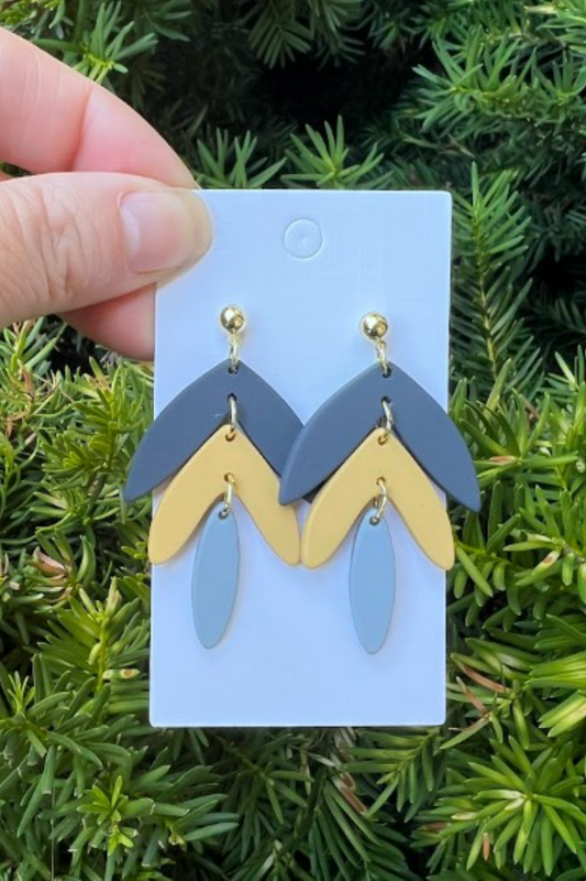 NAVY BLUE MUSTARD LILY ACRYLIC EARRINGS