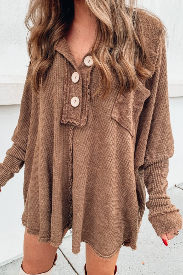 BROWN MINERAL DYED VINTAGE WAFFLE TUNIC TOP