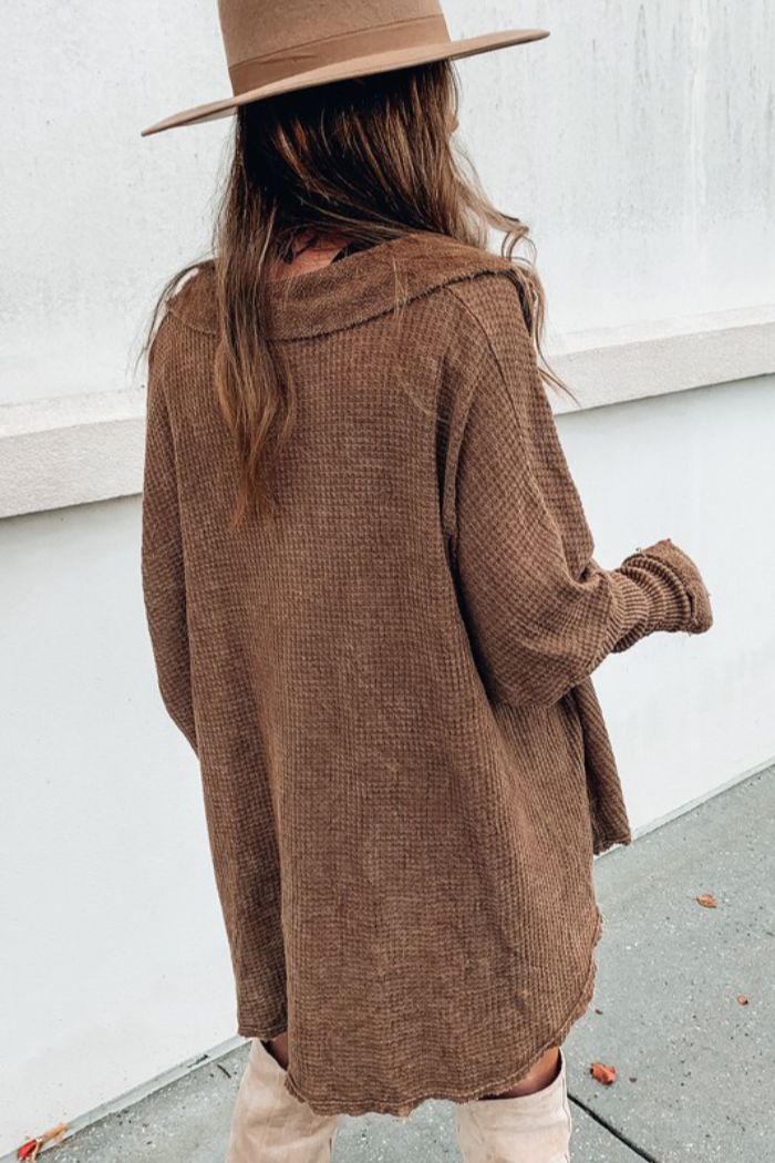 BROWN MINERAL DYED VINTAGE WAFFLE TUNIC TOP