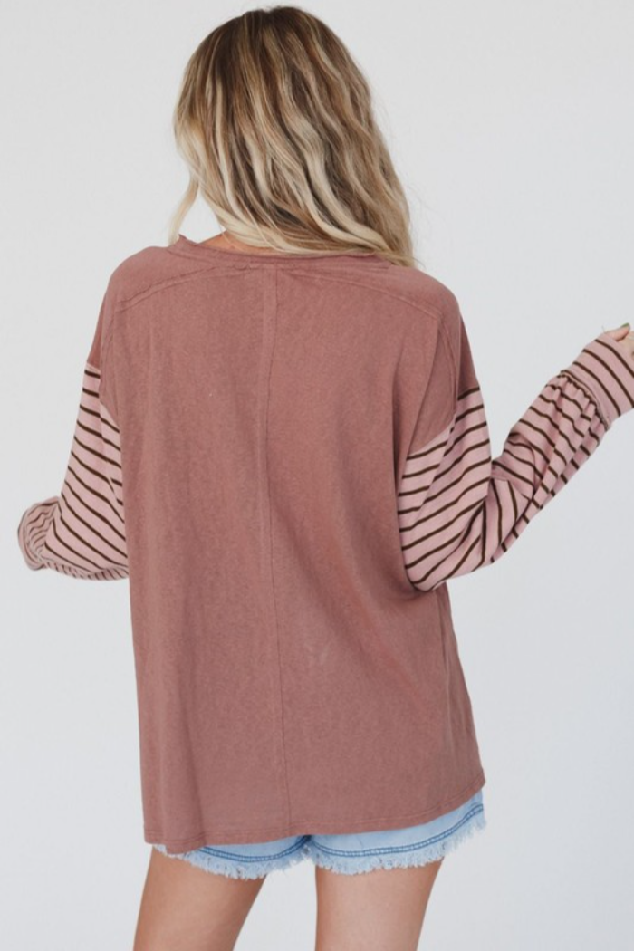 YELLOW COLORBLOCK STRIPED BOHO LONG SLEEVE TOP