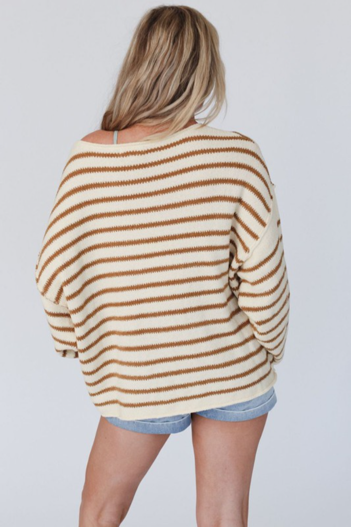 YELLOW STRIPED LONG SLEEVE OVERSIZED SWEATER