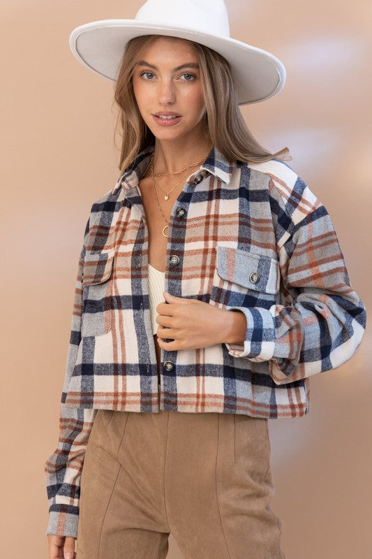 PLAID CROP SHIRT JACKET