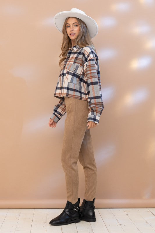 PLAID CROP SHIRT JACKET