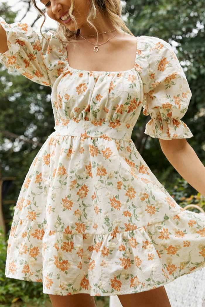 FLORAL SWEET PUFF SLEEVE DRESS