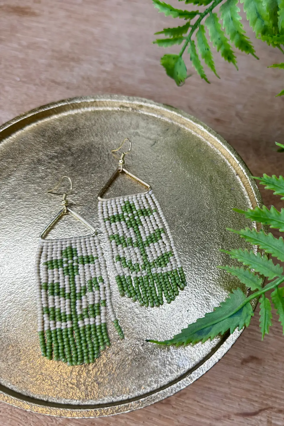 Green Folk Floral Seed Bead Earrings