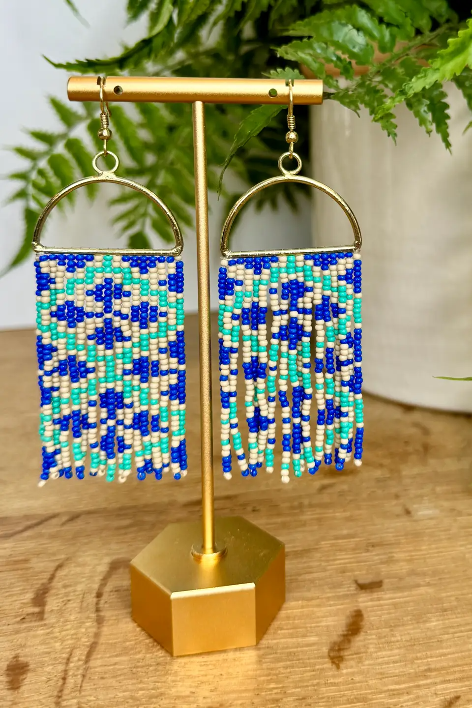 Geometric Print Seed Bead Earrings