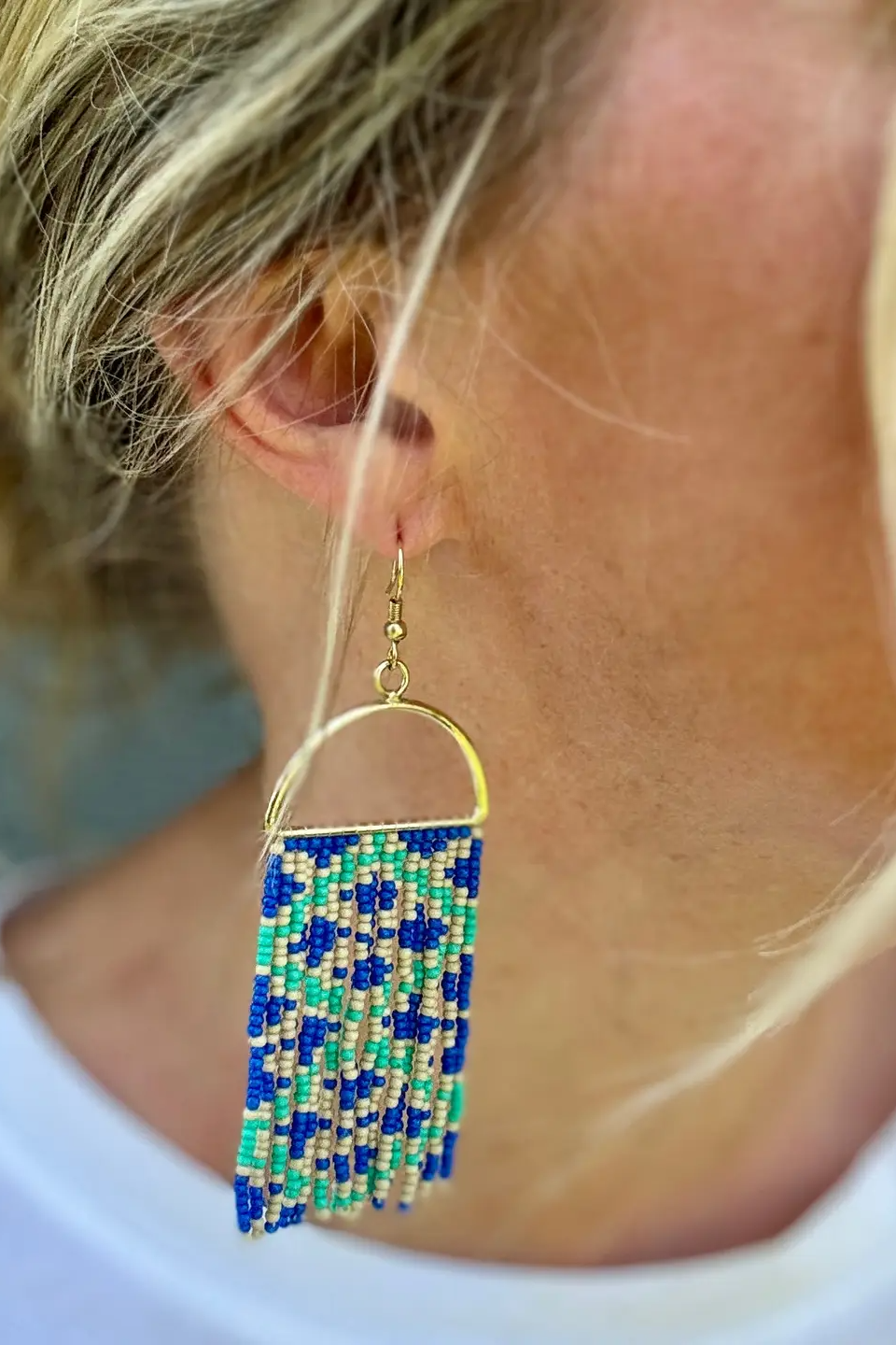 Geometric Print Seed Bead Earrings