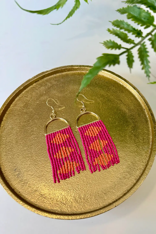 Pink And Orange Seed Bead Earrings