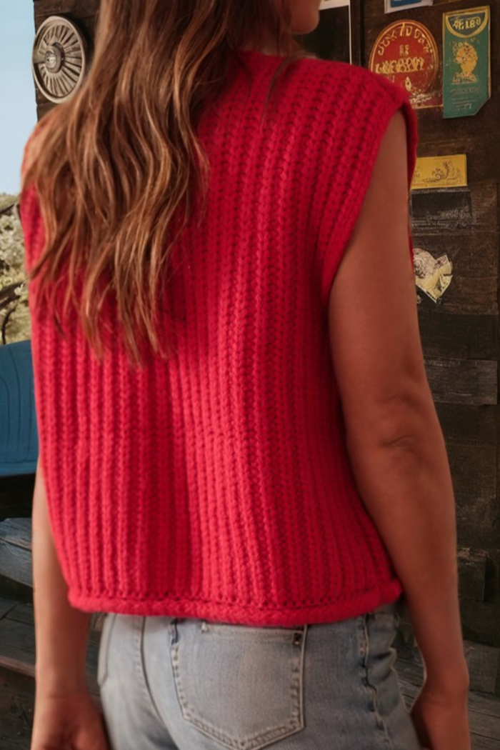 Red Sweater Vest With SILVER Color Buttons