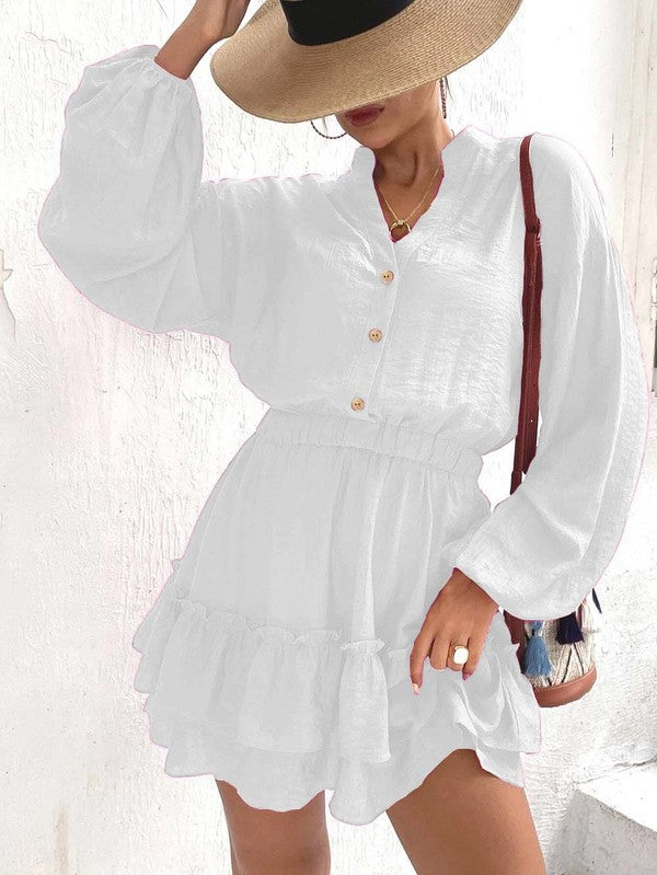 Long sleeve button up ruffle dress