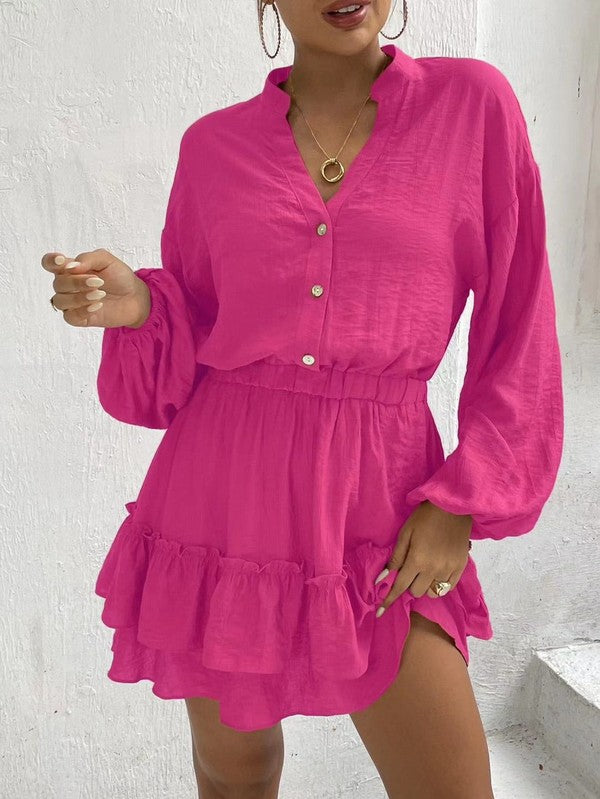 Long sleeve button up ruffle dress