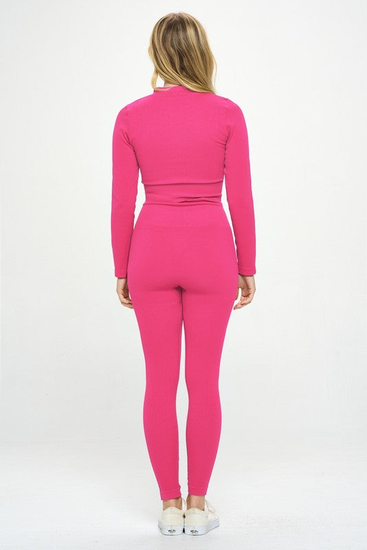 Ribbed Seamless Long Sleeve Zip Jacket and legging set