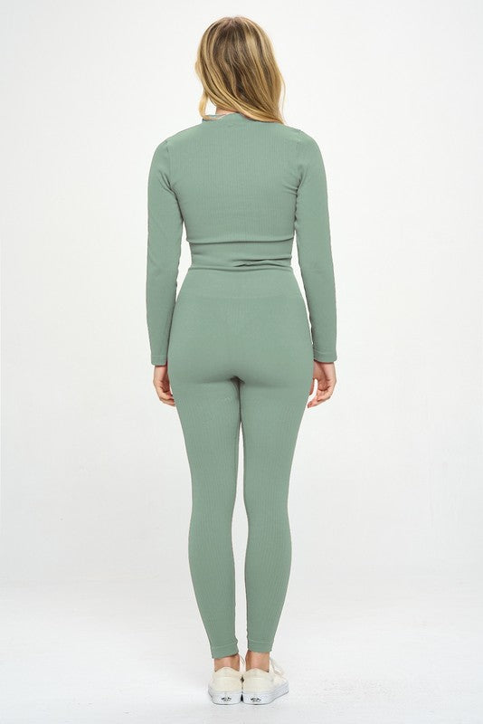 Ribbed Seamless Long Sleeve Zip Jacket and legging set