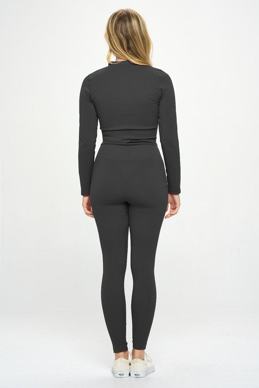 Ribbed Seamless Long Sleeve Zip Jacket and legging set