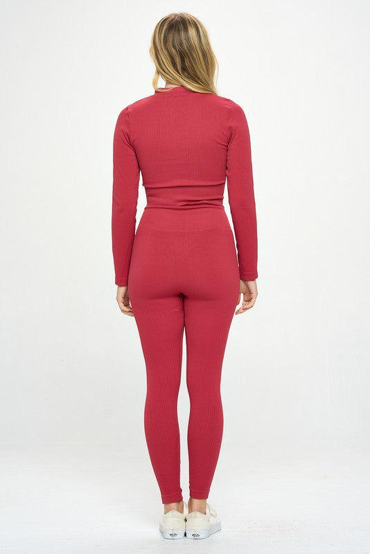 Ribbed Seamless Long Sleeve Zip Jacket and legging set