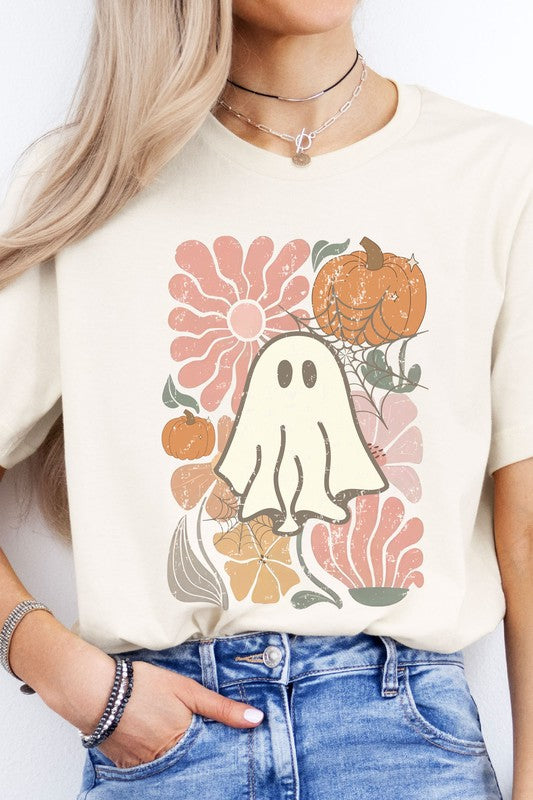 Boho Floral Fall Pink Ghost Graphic Tee