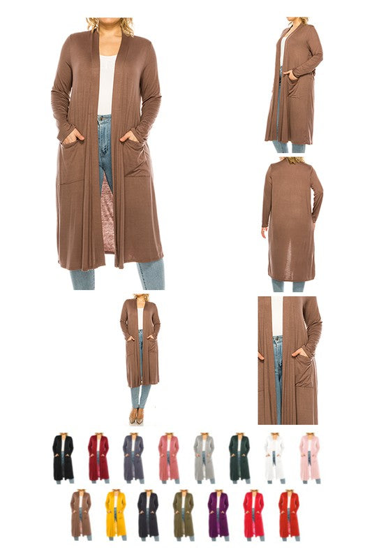 PLUS SIZE SOLID DUSTER CARDIGAN