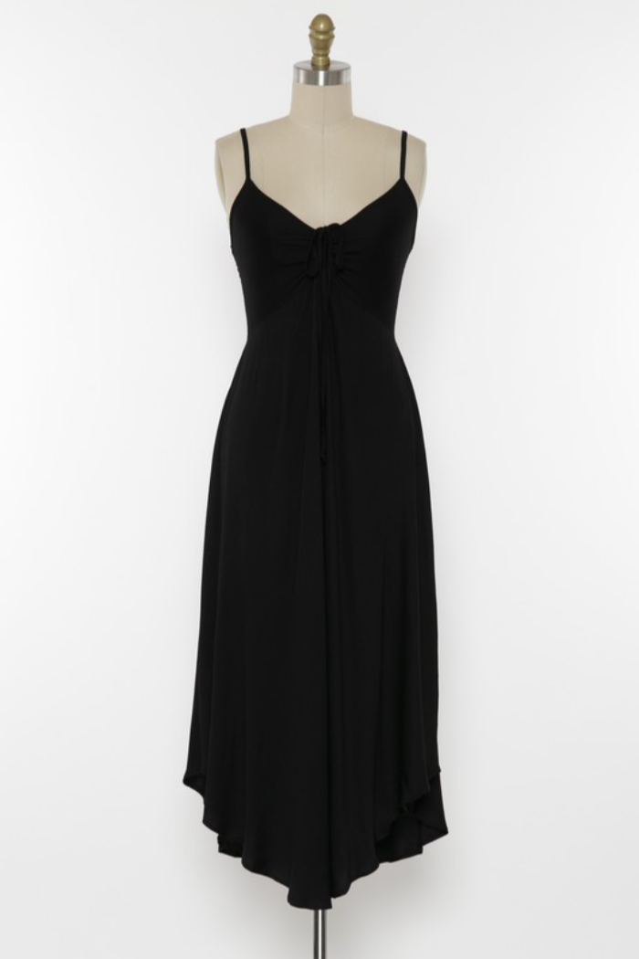 Women's solid satin slip dress with ruching detail front