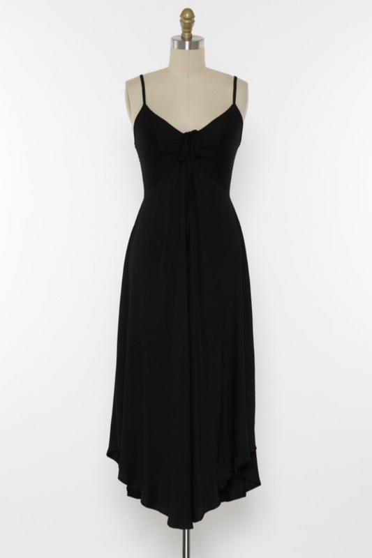 Women's solid satin slip dress with ruching detail front