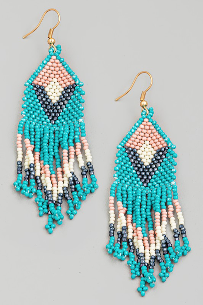 SEED BEADED FRINGE DROP EARRINGS