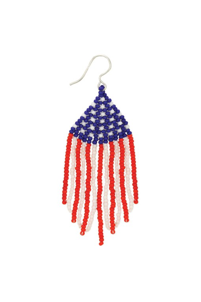 Red white and blue fringe earrings