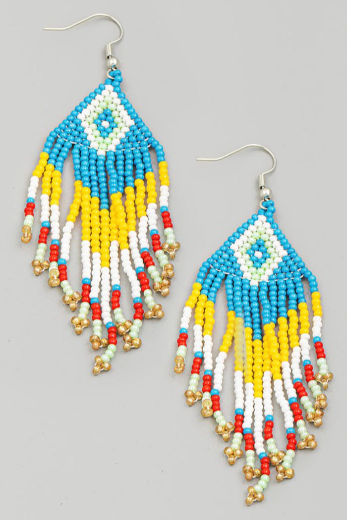 MULTI COLOR BOHO FRINGE SEED BEADED EARRINGS