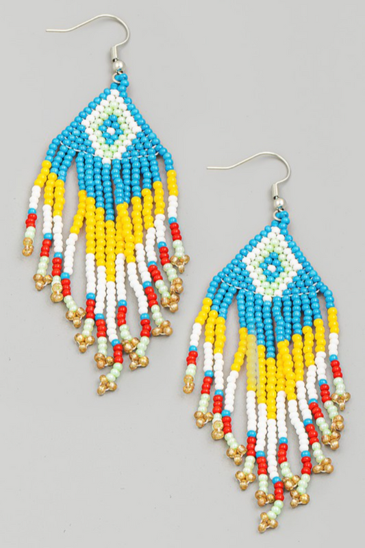 MULTI COLOR BOHO FRINGE SEED BEADED EARRINGS