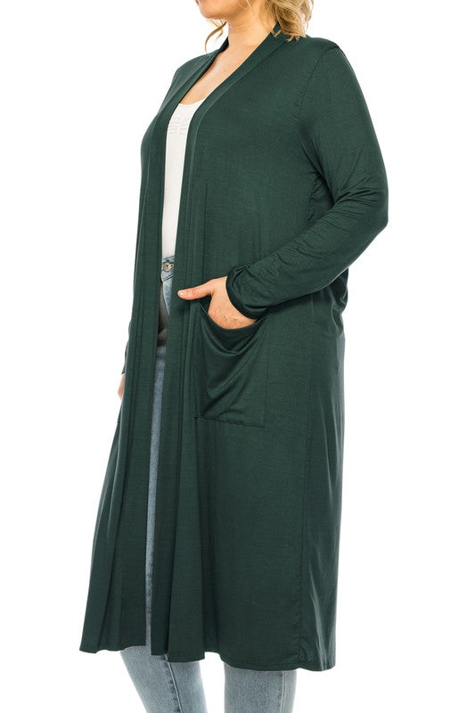 PLUS SIZE SOLID DUSTER CARDIGAN