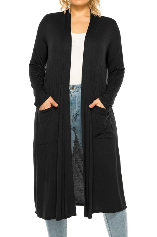 PLUS SIZE SOLID DUSTER CARDIGAN