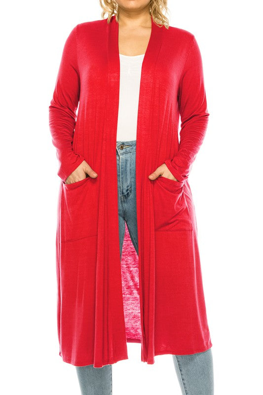 PLUS SIZE SOLID DUSTER CARDIGAN