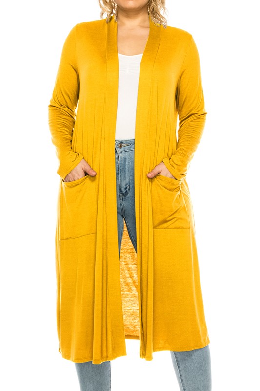 PLUS SIZE SOLID DUSTER CARDIGAN