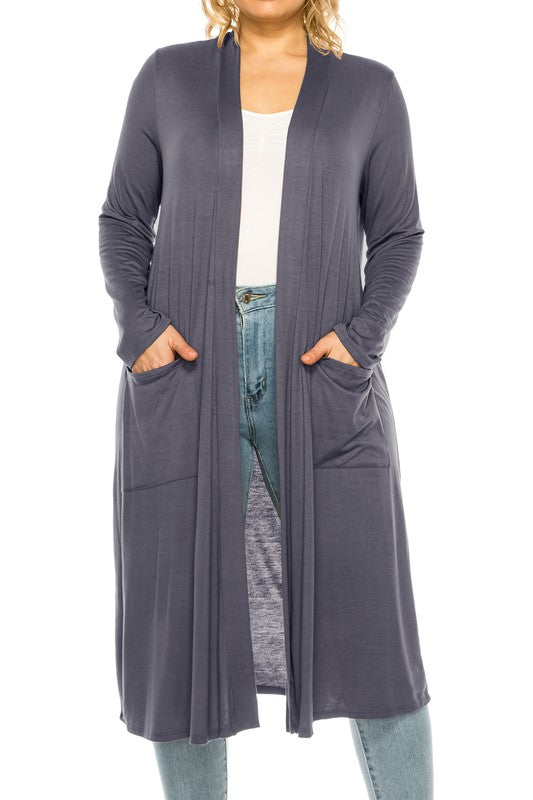 PLUS SIZE SOLID DUSTER CARDIGAN