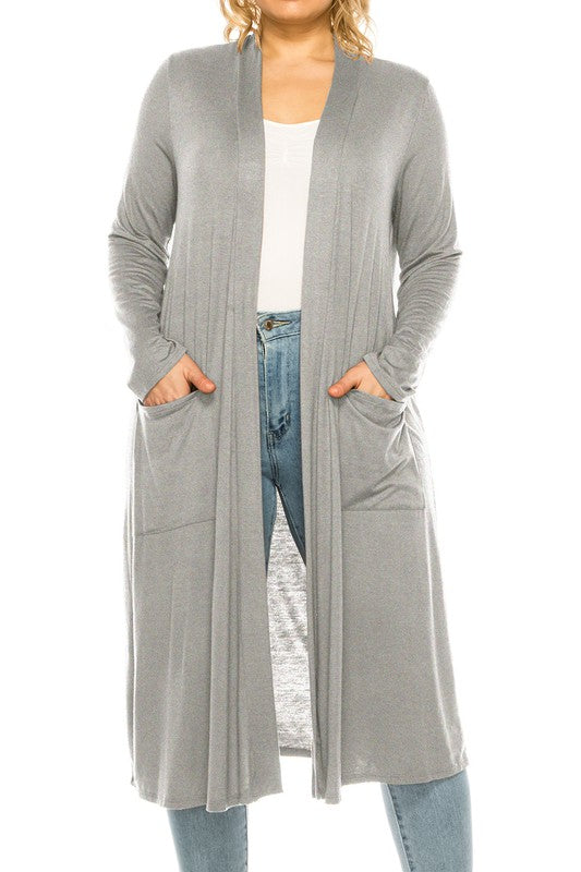 PLUS SIZE SOLID DUSTER CARDIGAN