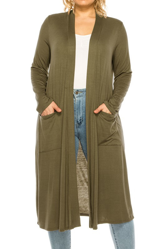 PLUS SIZE SOLID DUSTER CARDIGAN