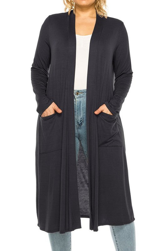 PLUS SIZE SOLID DUSTER CARDIGAN