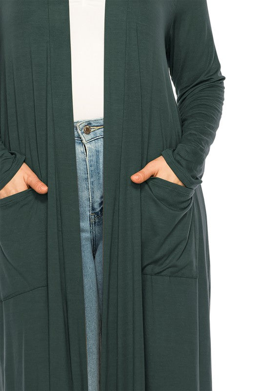 PLUS SIZE SOLID DUSTER CARDIGAN