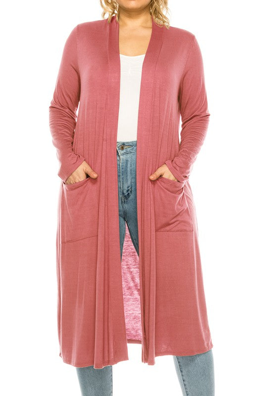 PLUS SIZE SOLID DUSTER CARDIGAN