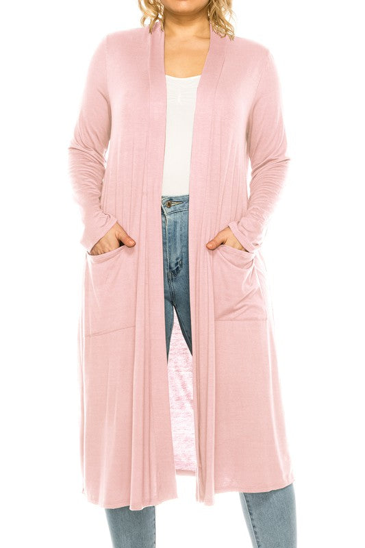 PLUS SIZE SOLID DUSTER CARDIGAN