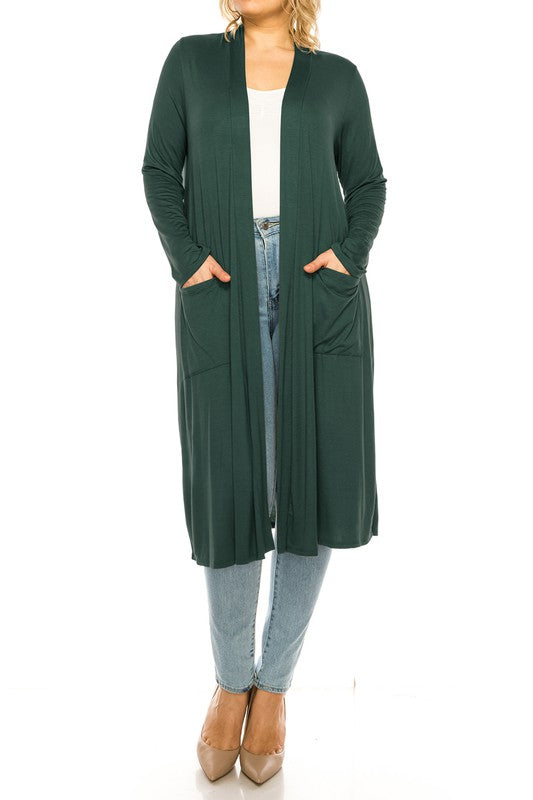 PLUS SIZE SOLID DUSTER CARDIGAN